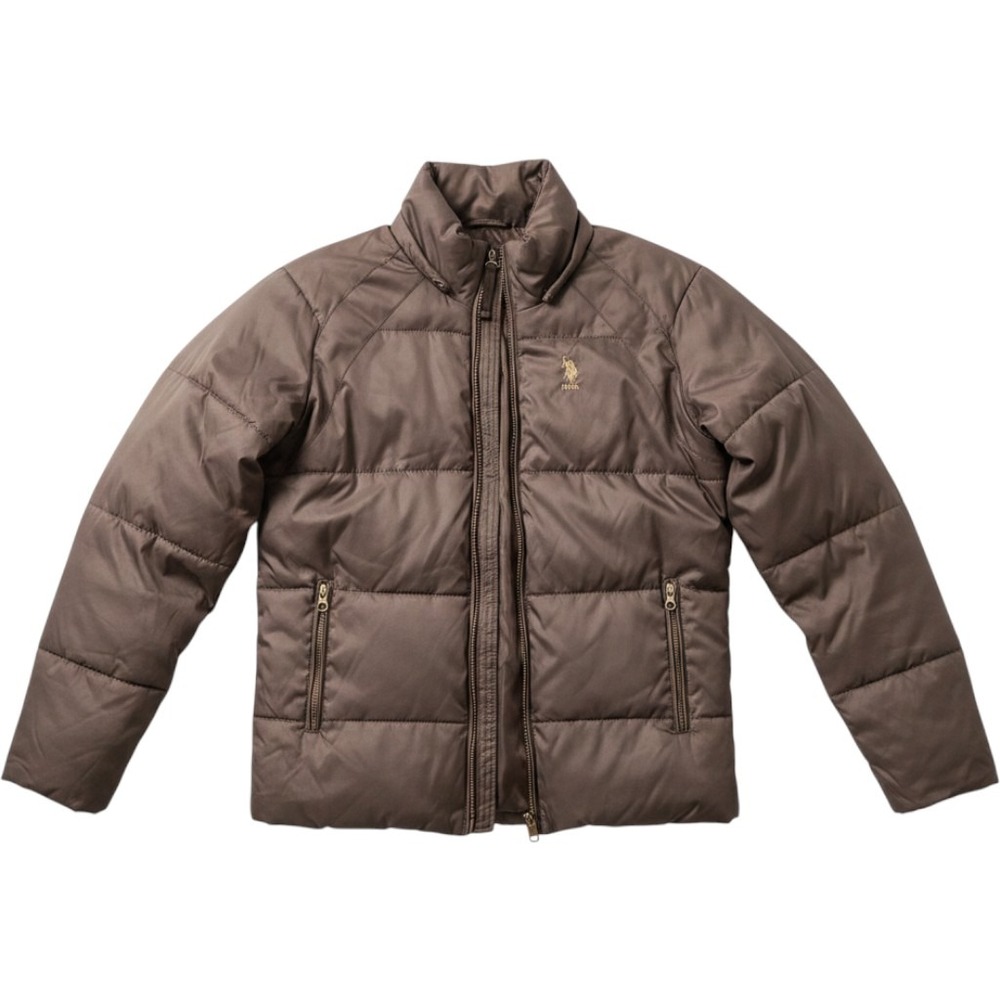 US Polo Assn Mens Puffer Jacket Brown Quilted Full Zip Padded Coat Size Small